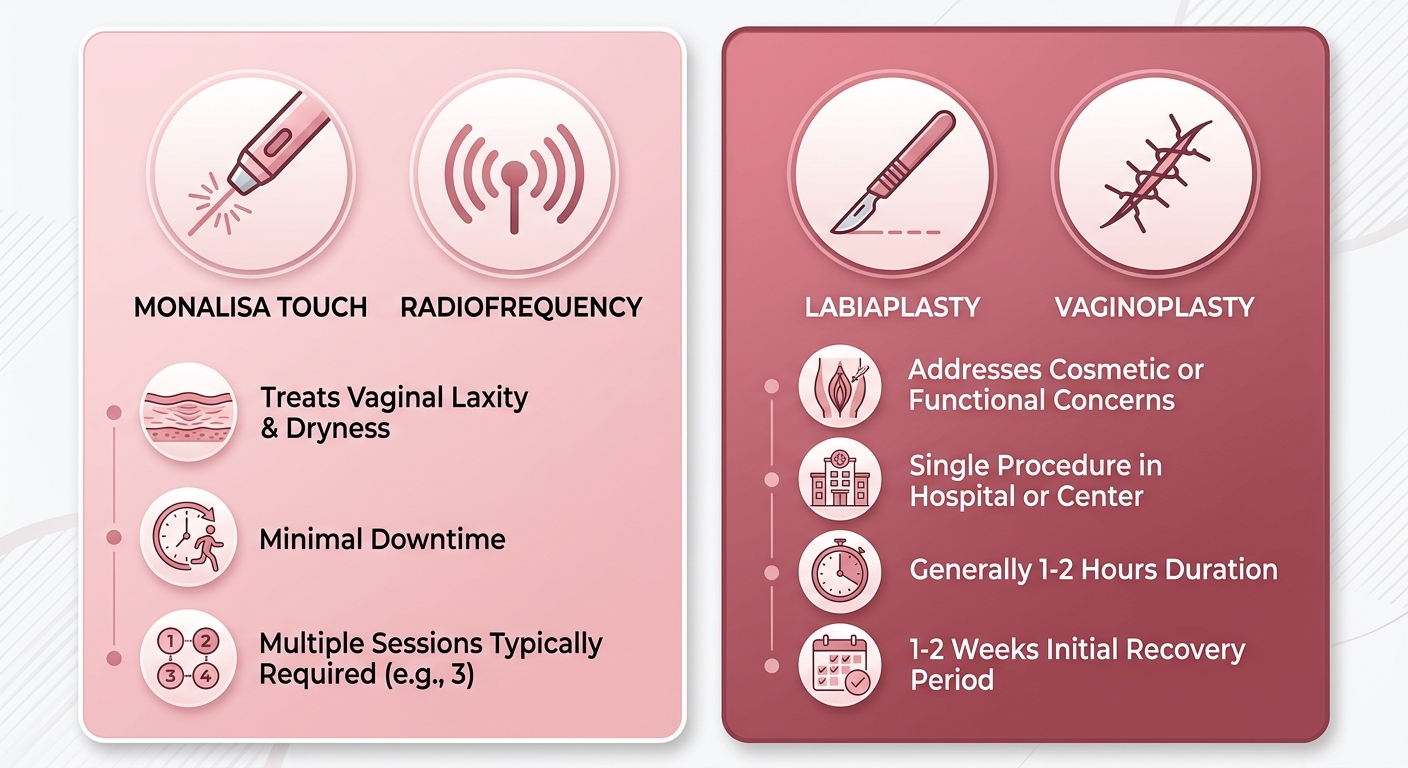 Side-by-side comparison of non-surgical and surgical vaginal rejuvenation treatments in Hialeah