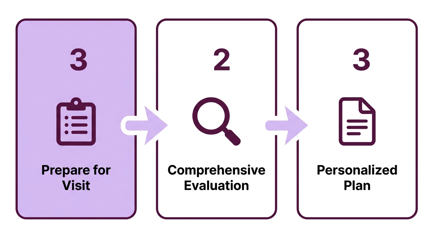 Three stage menopause consultation process flow diagram