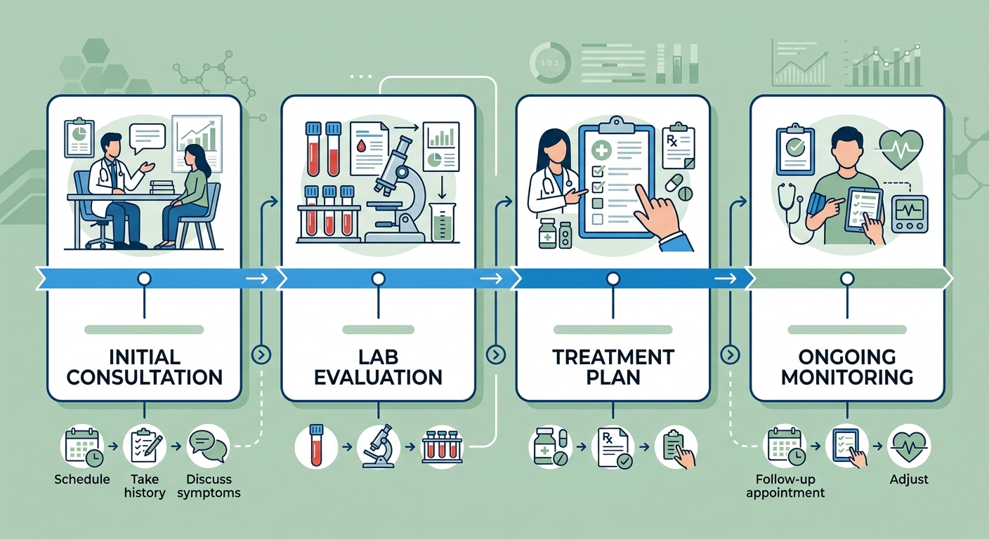 Four-stage journey from consultation to ongoing care for hormone therapy