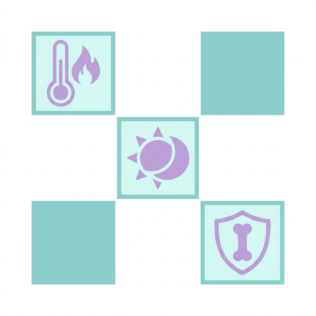 Grid of three icons showing benefits of hormone replacement therapy for menopause symptoms