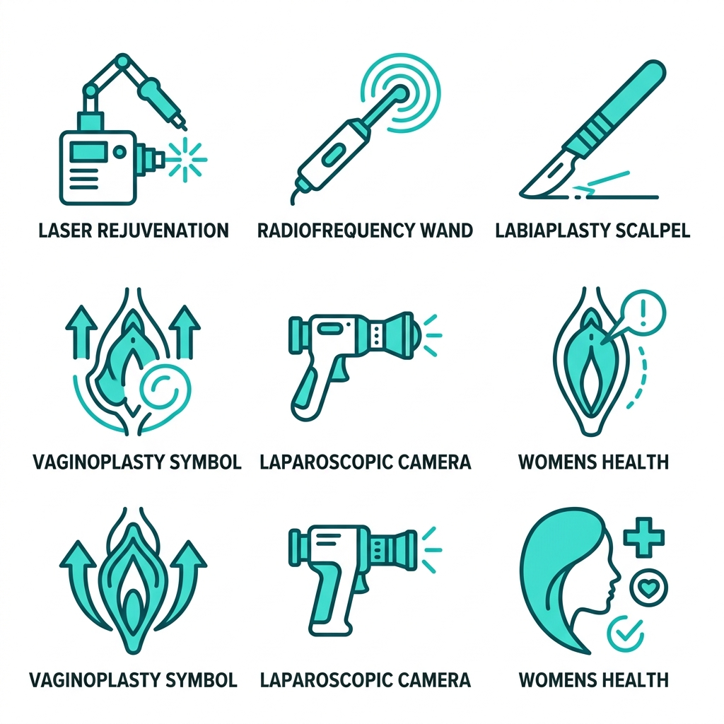 Icon set depicting advanced gynecological and urogynecological procedures used in South Florida