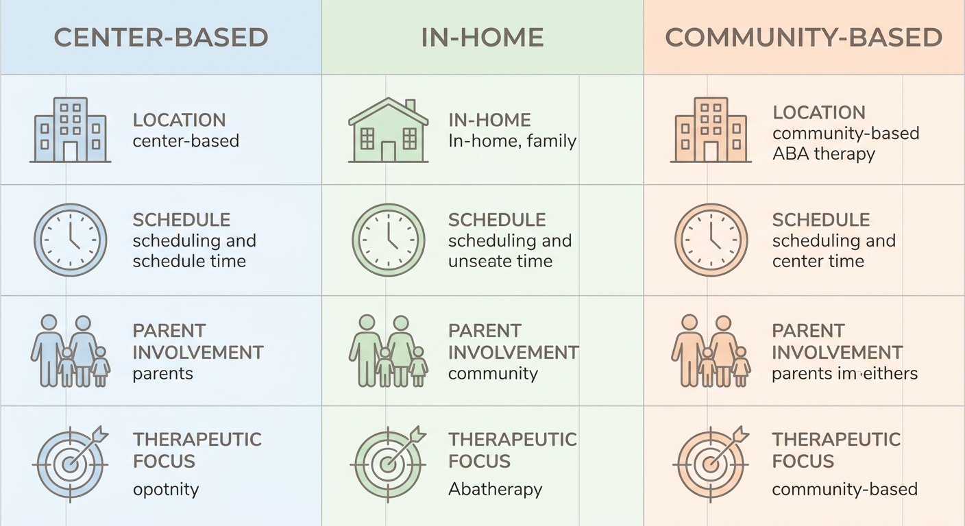 Three-column comparison of autism therapy environments in Raleigh