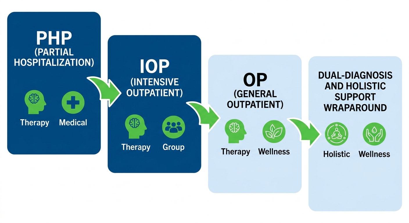 Continuum of care in Newtown showing program levels with wrap-around support
