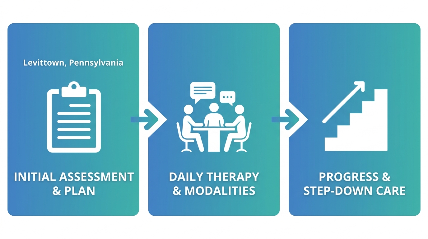 How outpatient alcohol treatment works in Levittown, Pennsylvania: three steps from assessment to therapy to step-down care