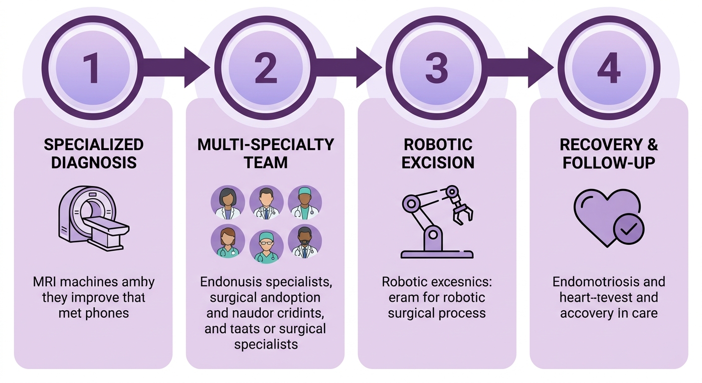 Multidisciplinary approach for complex endometriosis: diagnosis, team review, robotic surgery, and recovery visualized in four stages