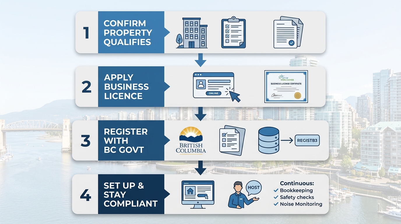 Vertical process flow for launching a short-term rental in Vancouver