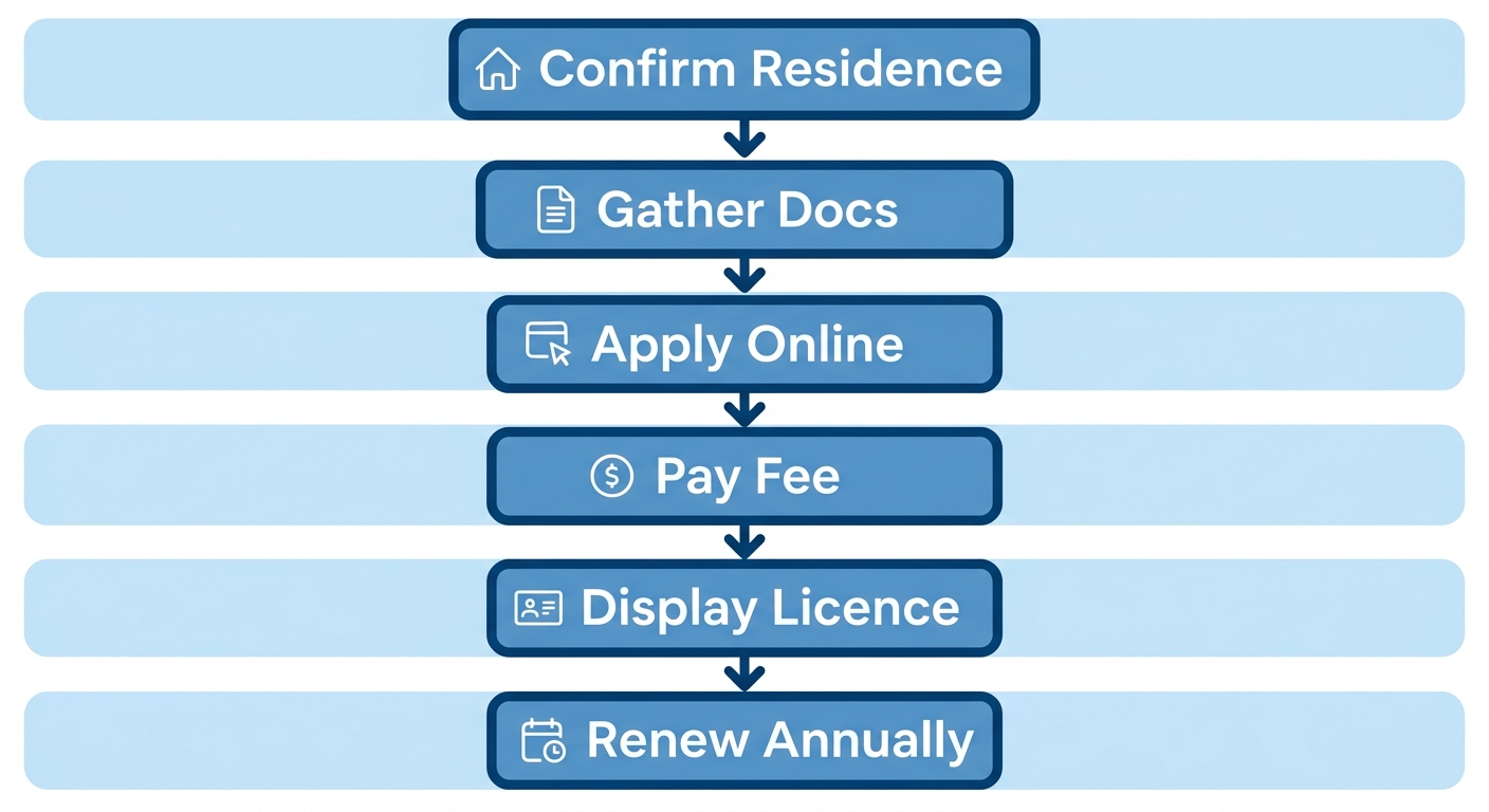 Six-step vertical process flow for obtaining a Vancouver Short-Term Rental Business Licence
