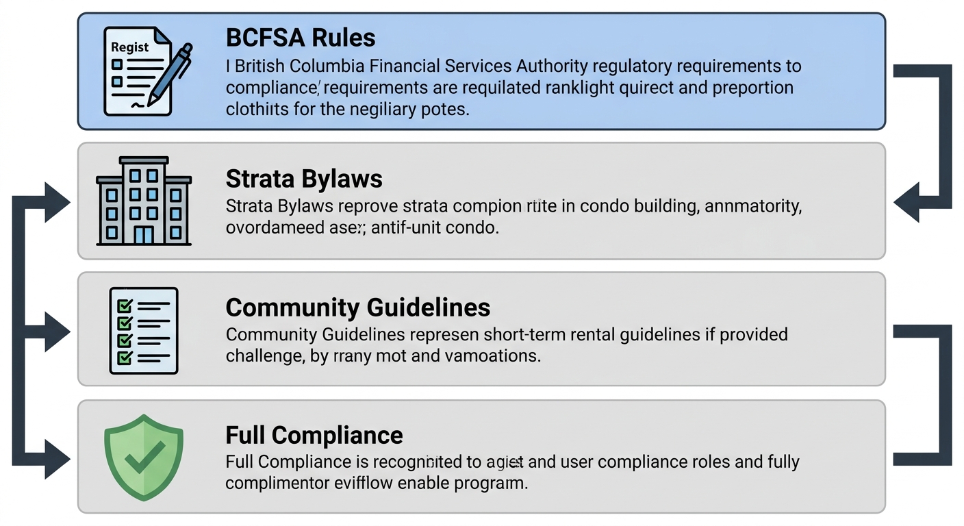 Four-step compliance checklist for short-term rentals in Port Coquitlam, from understanding BCFSA rules to ensuring full compliance.
