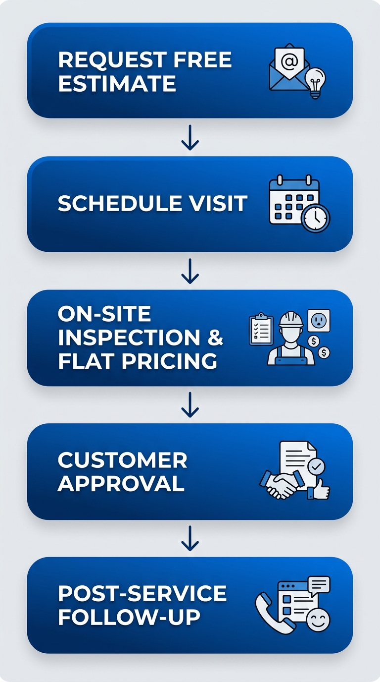 Vertical process flow showing five steps to start with a licensed electrician in Melbourne, Florida