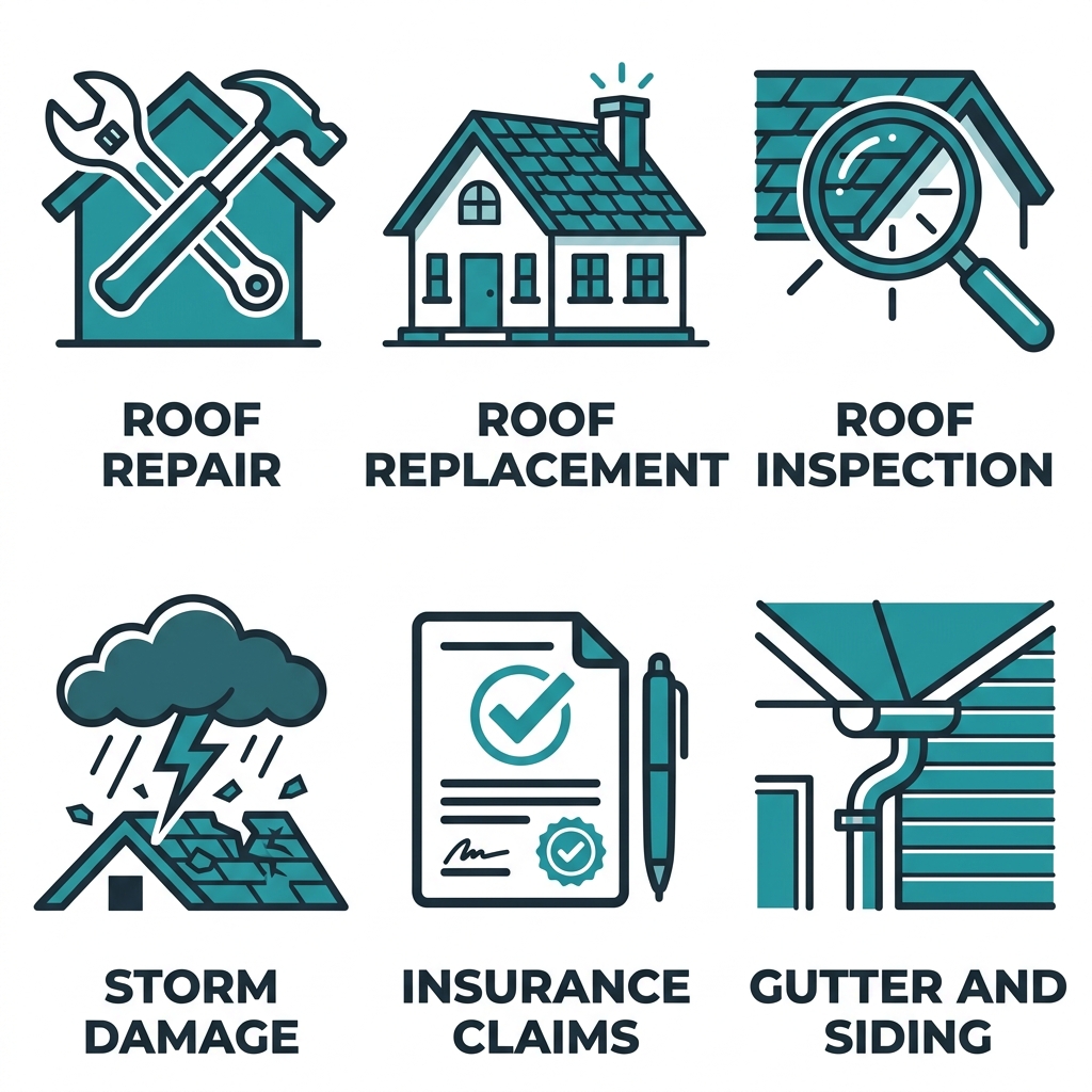 Icon set of comprehensive roofing services