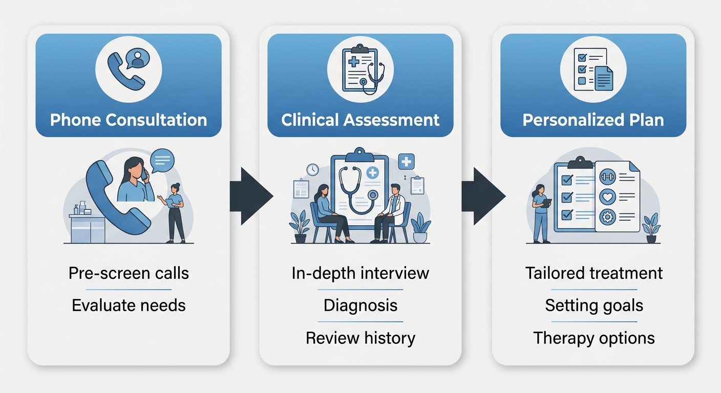 Horizontal process flow for addiction treatment intake and assessment in Warminster, Pennsylvania