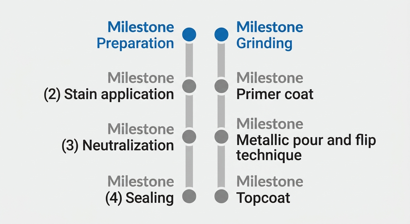 Vertical installation timeline for acid stain concrete and metallic epoxy flooring in Edmonton