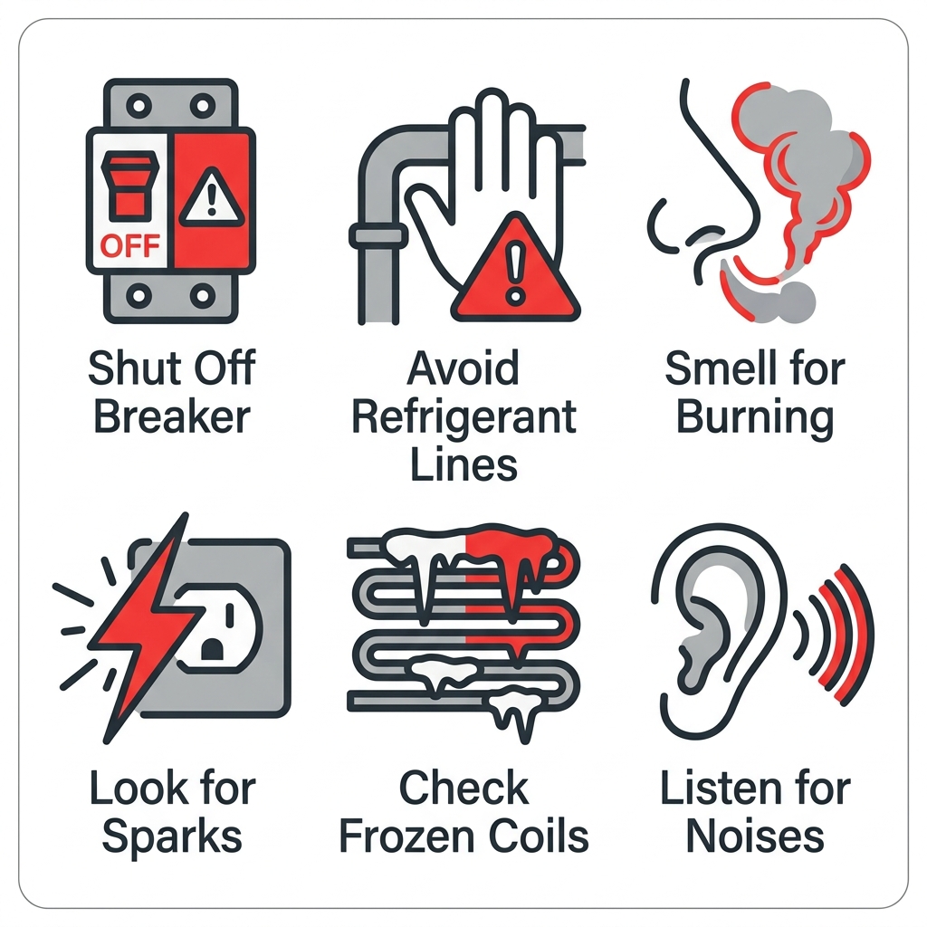 AC repair safety triage icons for Brookfield homeowners