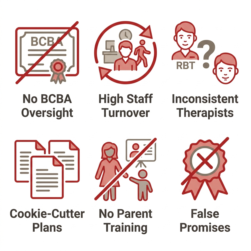 Set of six warning icons for choosing ABA therapy services