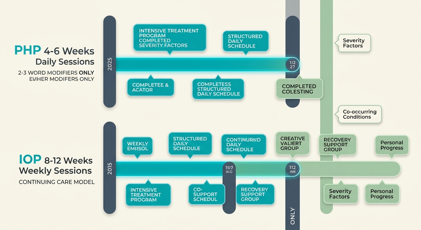 Vertical timeline comparing PHP and IOP durations at Alpine Recovery in Arlington
