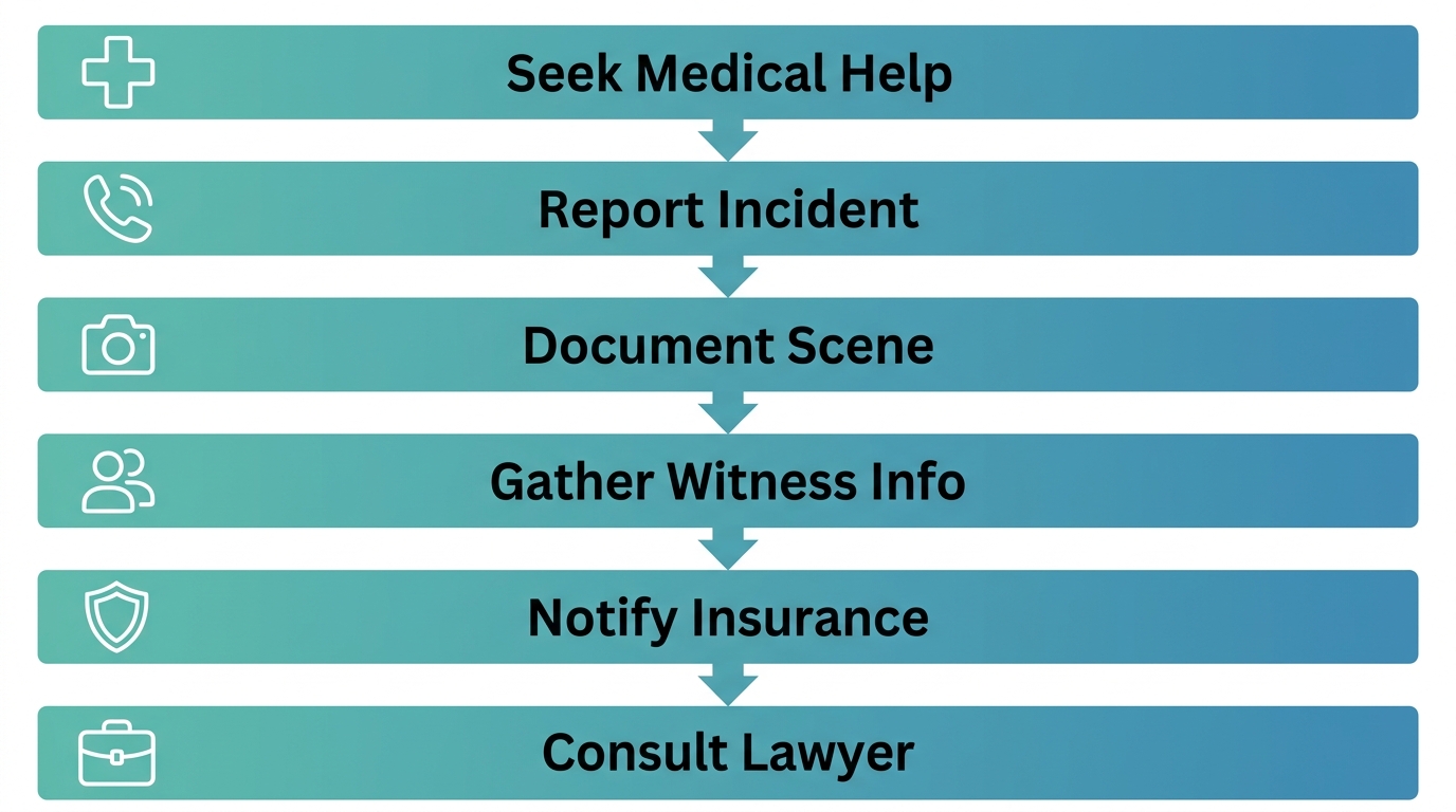 Vertical process of six steps after an injury in Yakima, from seeking medical help to consulting a lawyer
